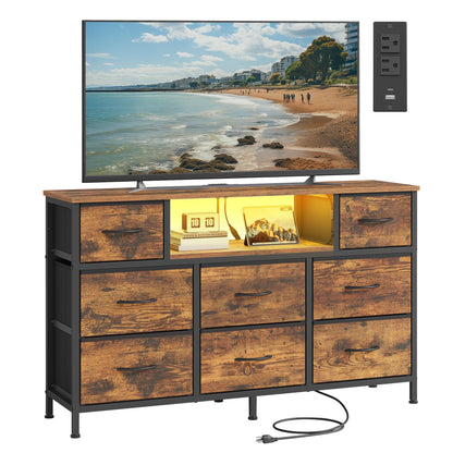 Dresser for Bedroom with Outlets and LED Lights, TV Stand