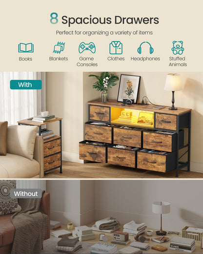 Dresser for Bedroom with Outlets and LED Lights, TV Stand