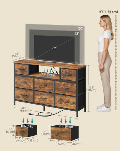 Dresser for Bedroom with Outlets and LED Lights, TV Stand