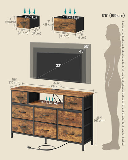 Dresser for Bedroom with Outlets and LED Lights, TV Stand