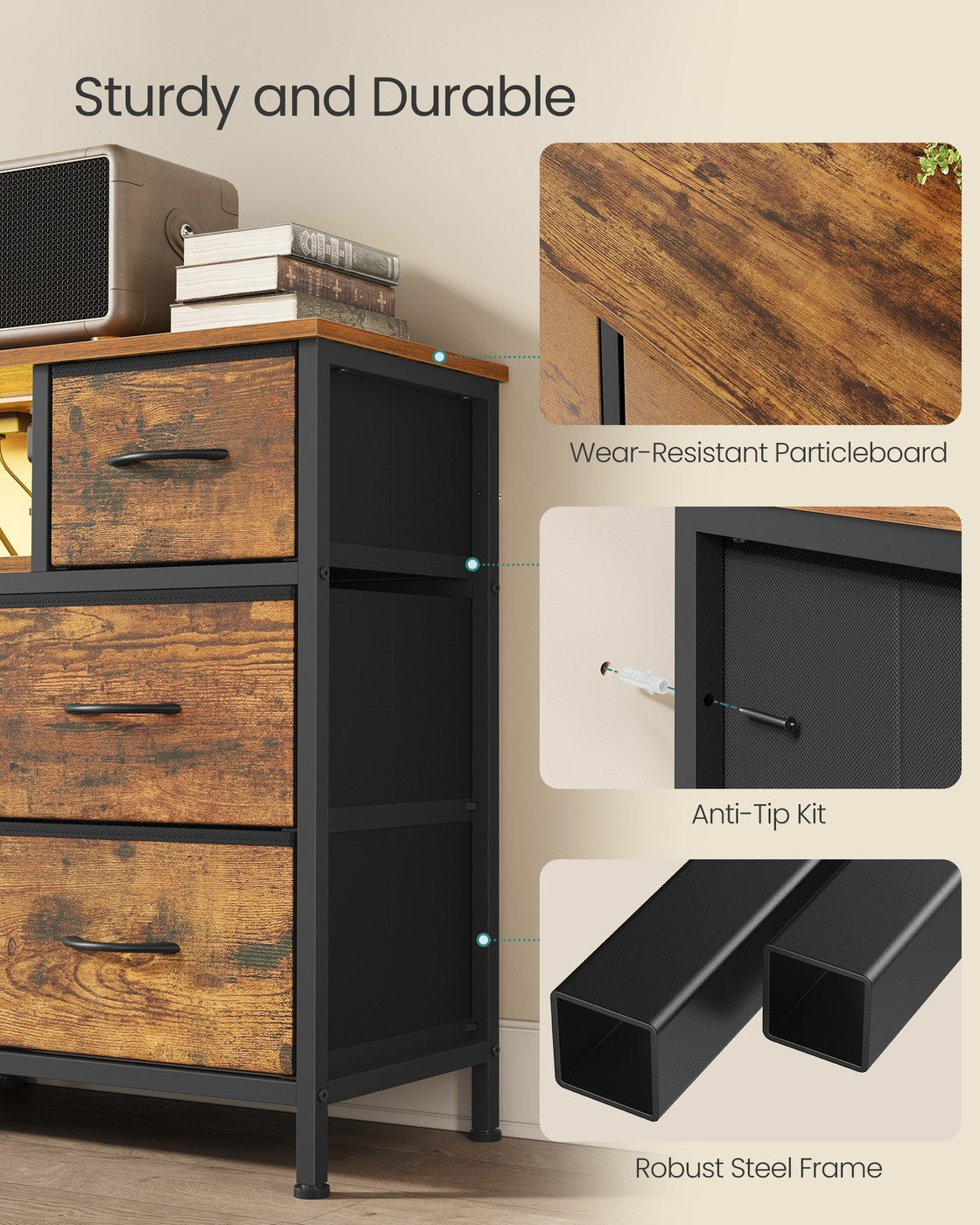 Dresser for Bedroom with Outlets and LED Lights, TV Stand