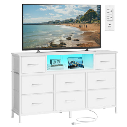 Dresser for Bedroom with Outlets and LED Lights, TV Stand