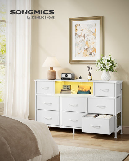 Dresser for Bedroom with Outlets and LED Lights, TV Stand