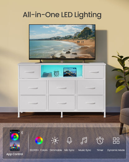 Dresser for Bedroom with Outlets and LED Lights, TV Stand