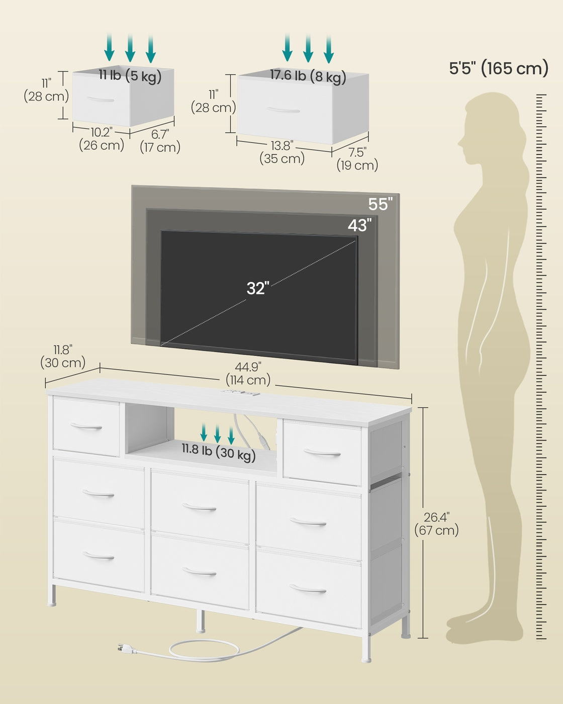Dresser for Bedroom with Outlets and LED Lights, TV Stand