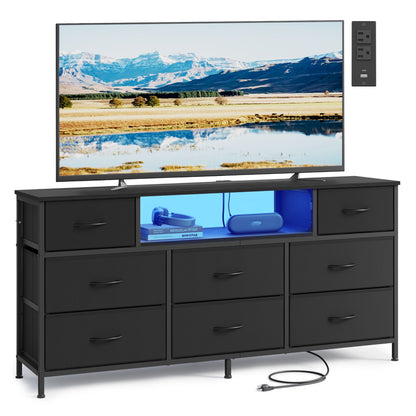 Dresser for Bedroom with Outlets & LED Lights, 8 Fabric Drawers, 13.8"D x 57.8"W x 26.8"H (8 Drawers) - image 1