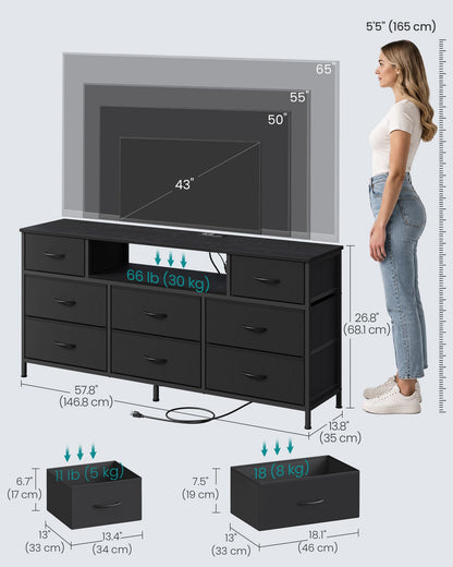 Dresser for Bedroom with Outlets & LED Lights, 8 Fabric Drawers, 13.8"D x 57.8"W x 26.8"H (8 Drawers) - image 3