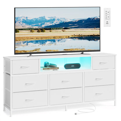 Dresser for Bedroom with Outlets & LED Lights, 8 Fabric Drawers, 13.8"D x 57.8"W x 26.8"H (8 Drawers) - image 4