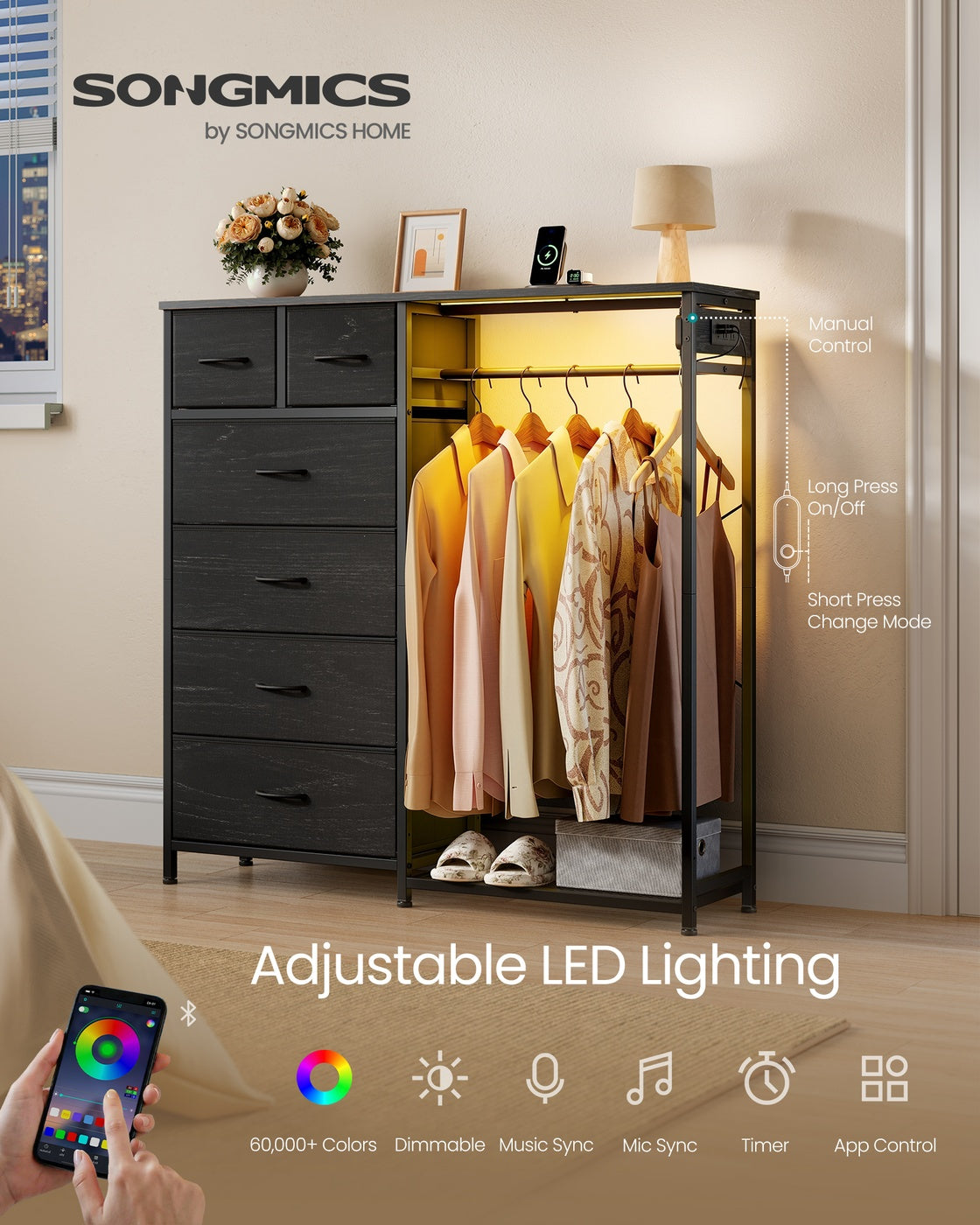 Hanging Closet Organizer with LED Lights and Charging Station - image 2