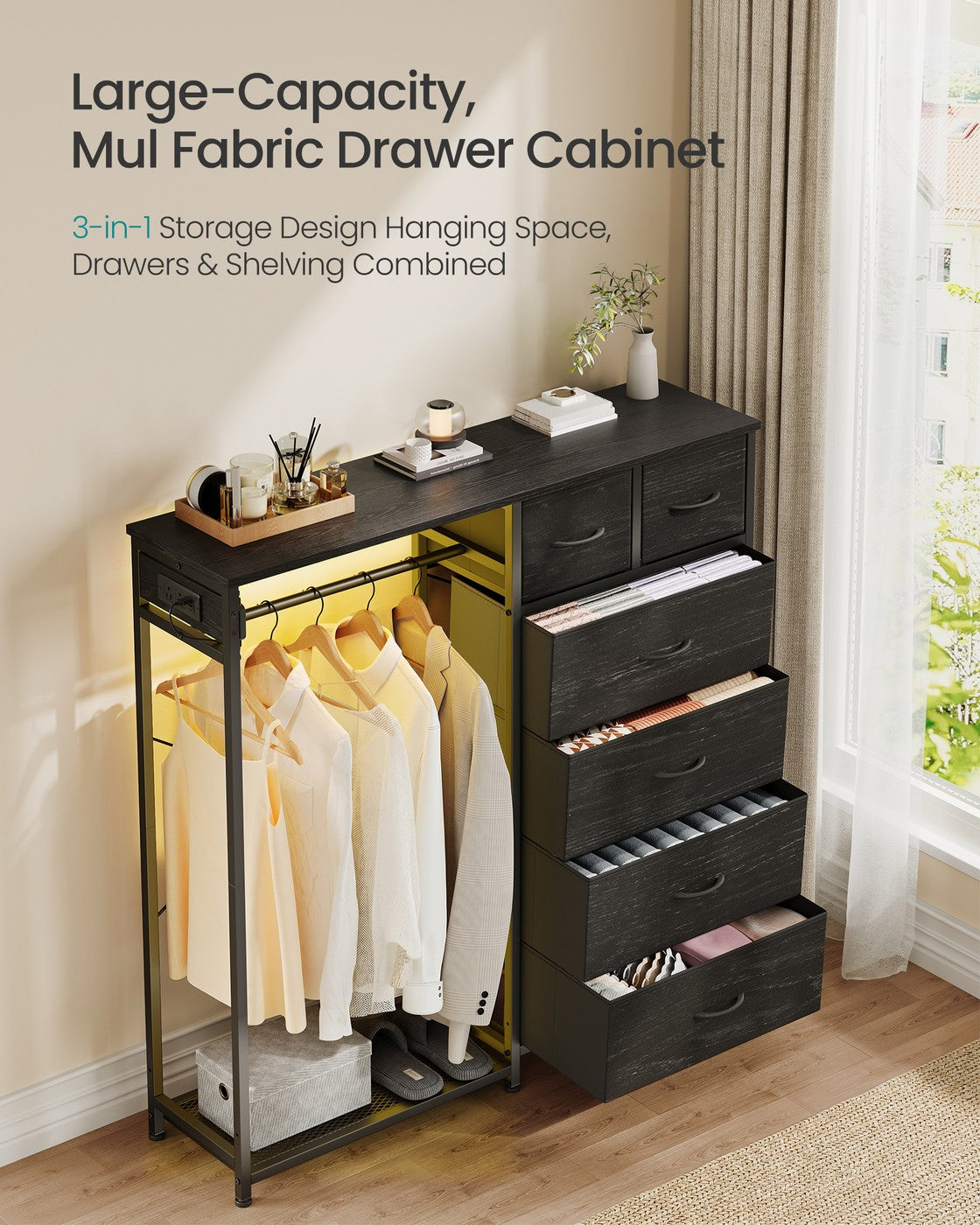 Hanging Closet Organizer with LED Lights and Charging Station - image 4