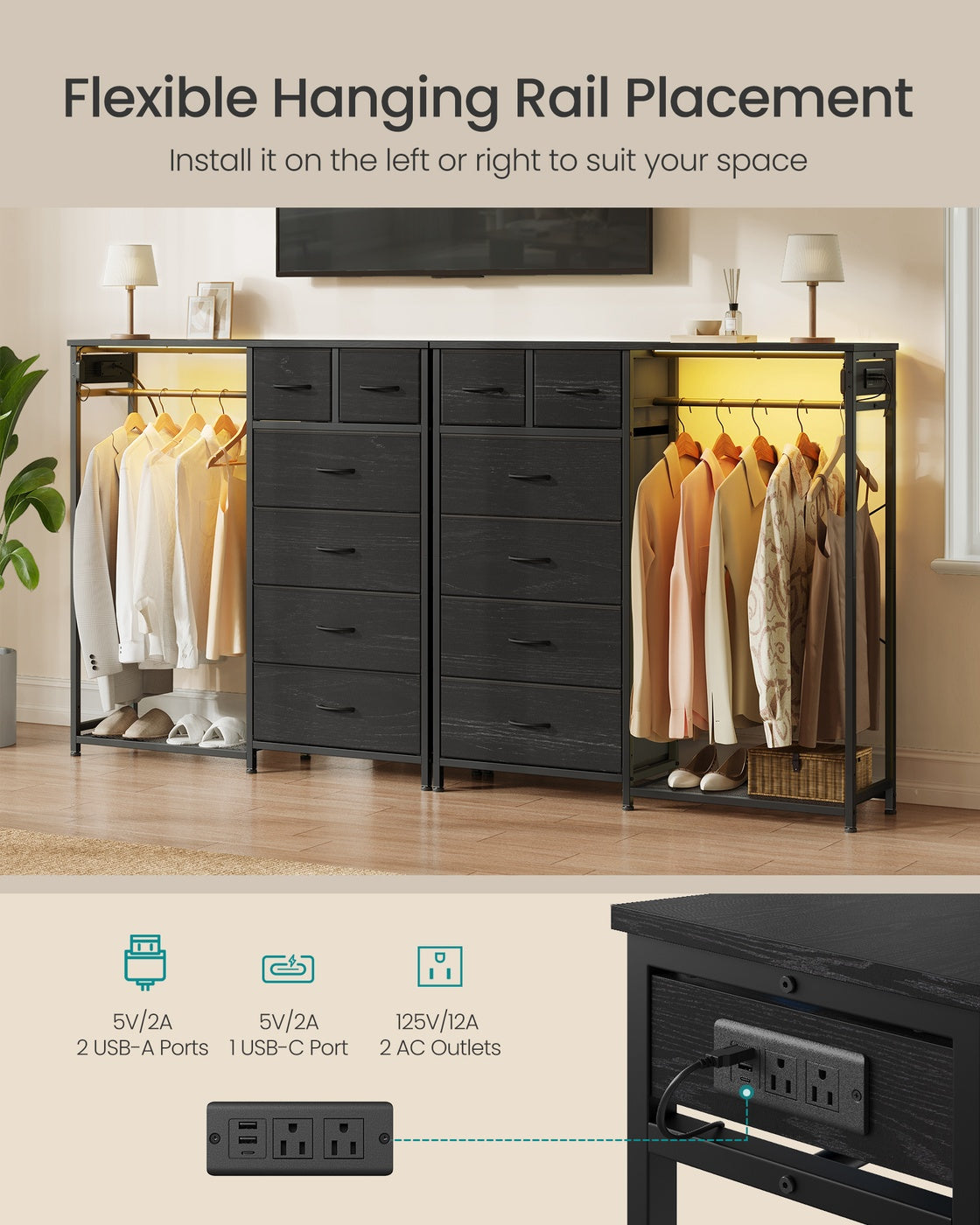 Hanging Closet Organizer with LED Lights and Charging Station - image 5