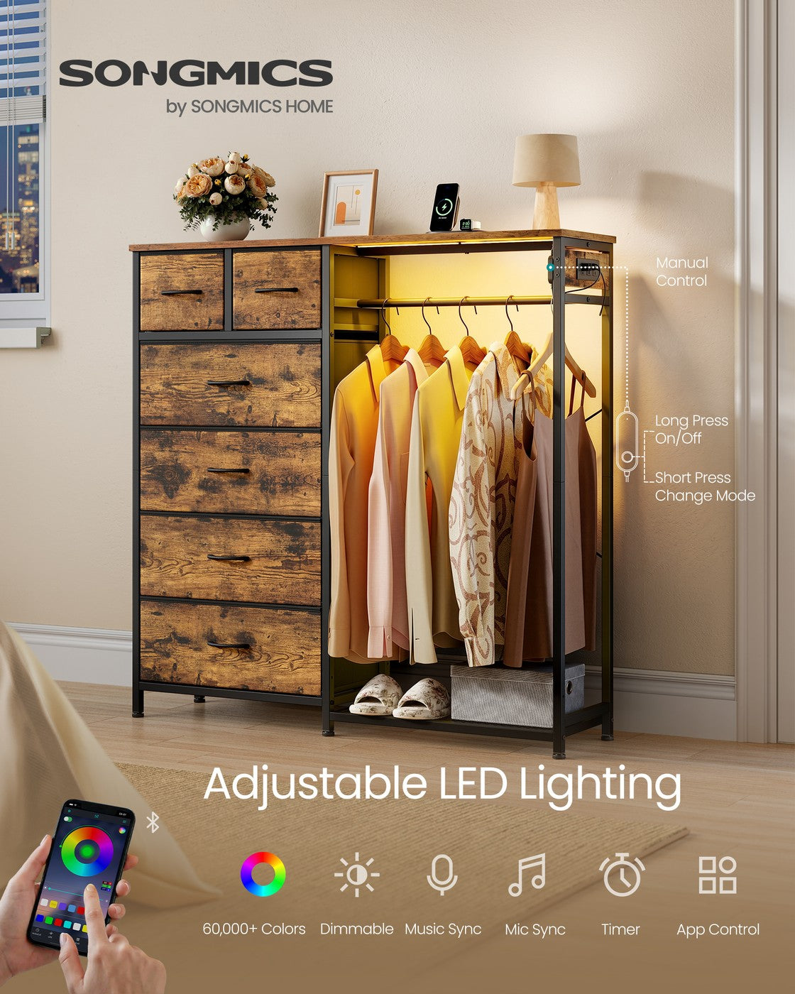 Hanging Closet Organizer with LED Lights and Charging Station - image 9