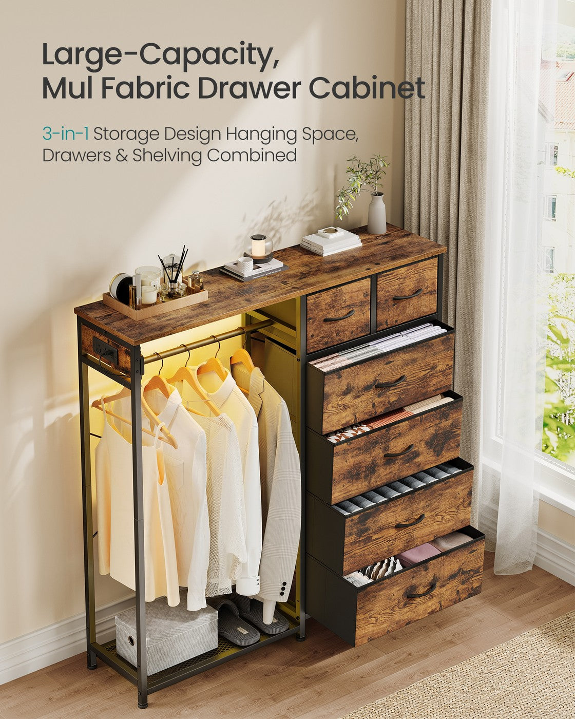 Hanging Closet Organizer with LED Lights and Charging Station - image 11