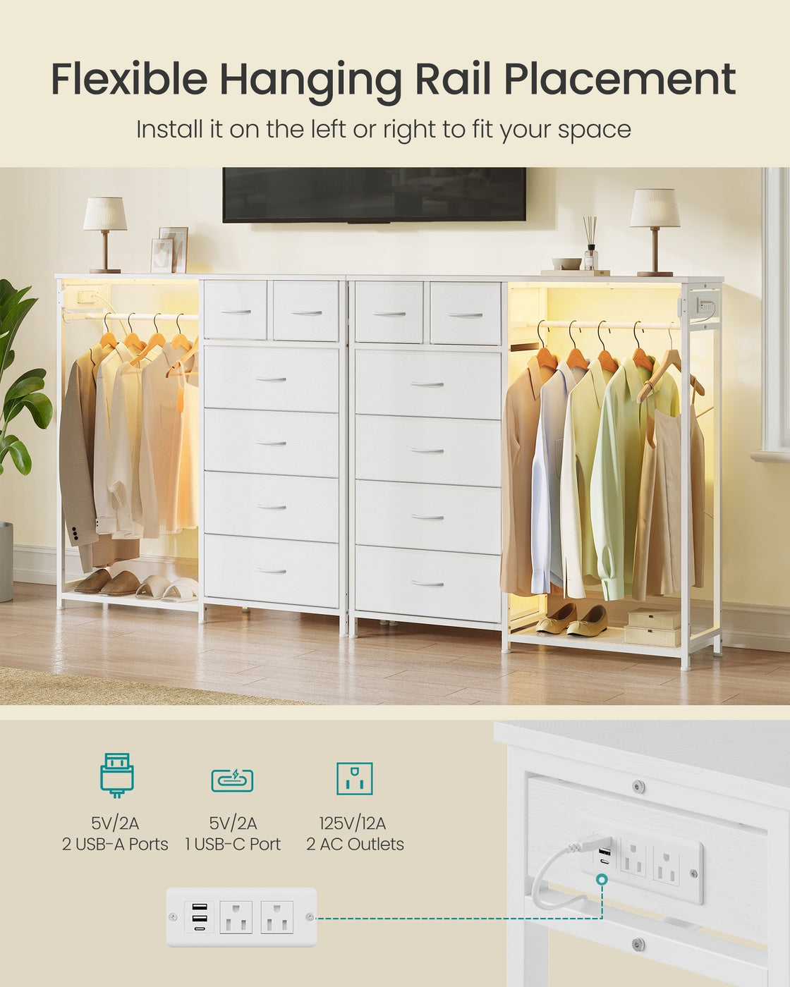 Hanging Closet Organizer with LED Lights and Charging Station - image 19