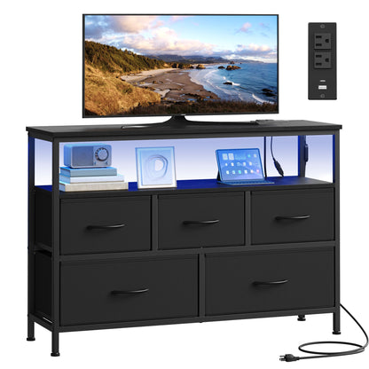 Dresser with App-Controlled LED Lights, 5 Fabric Drawers Dresser, 11.8"D x 38.9"W x 26.8"H (5 Drawers) - image 1