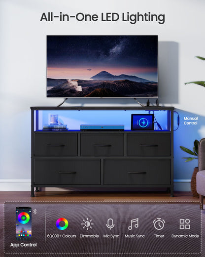 Dresser with App-Controlled LED Lights, 5 Fabric Drawers Dresser, 11.8"D x 38.9"W x 26.8"H (5 Drawers) - image 2