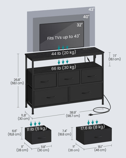 Dresser with App-Controlled LED Lights, 5 Fabric Drawers Dresser, 11.8"D x 38.9"W x 26.8"H (5 Drawers) - image 3
