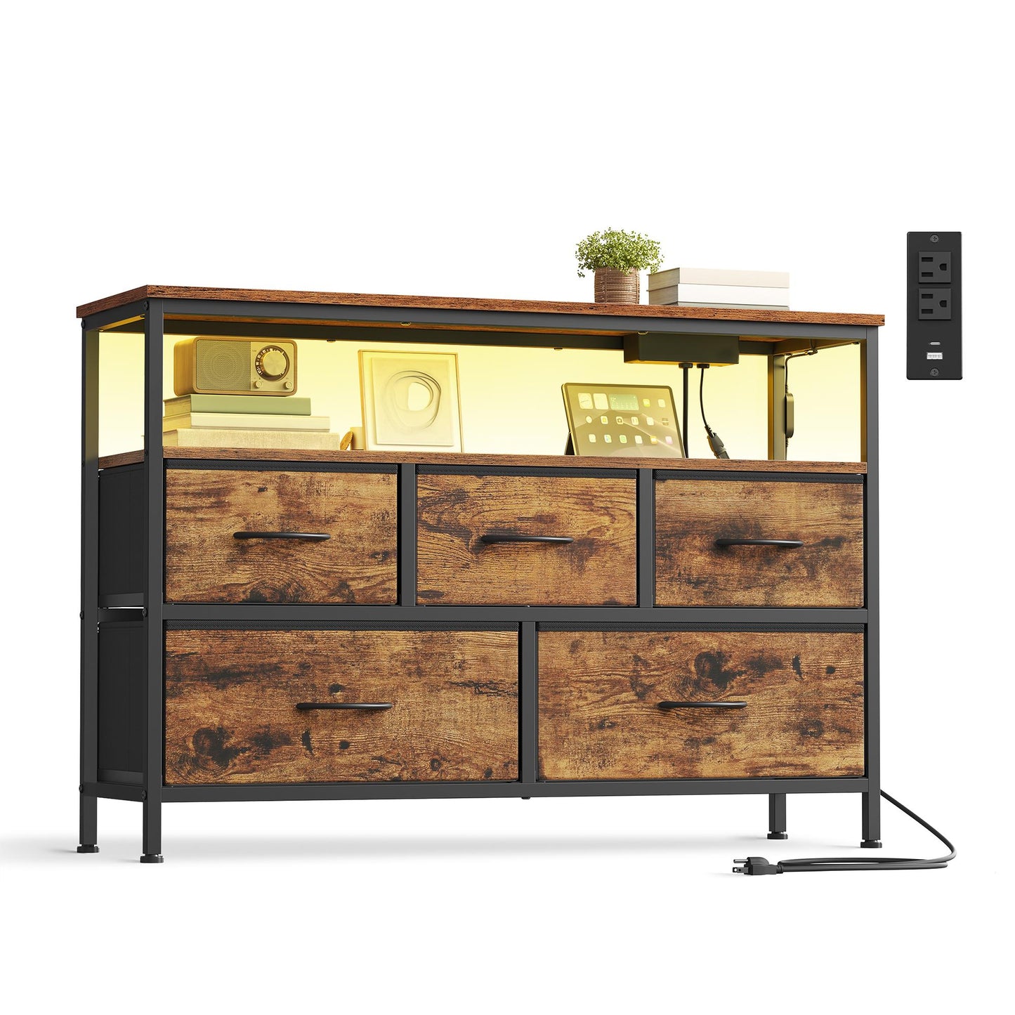 Dresser with App-Controlled LED Lights, 5 Fabric Drawers Dresser, 11.8"D x 38.9"W x 26.8"H (5 Drawers) - image 4