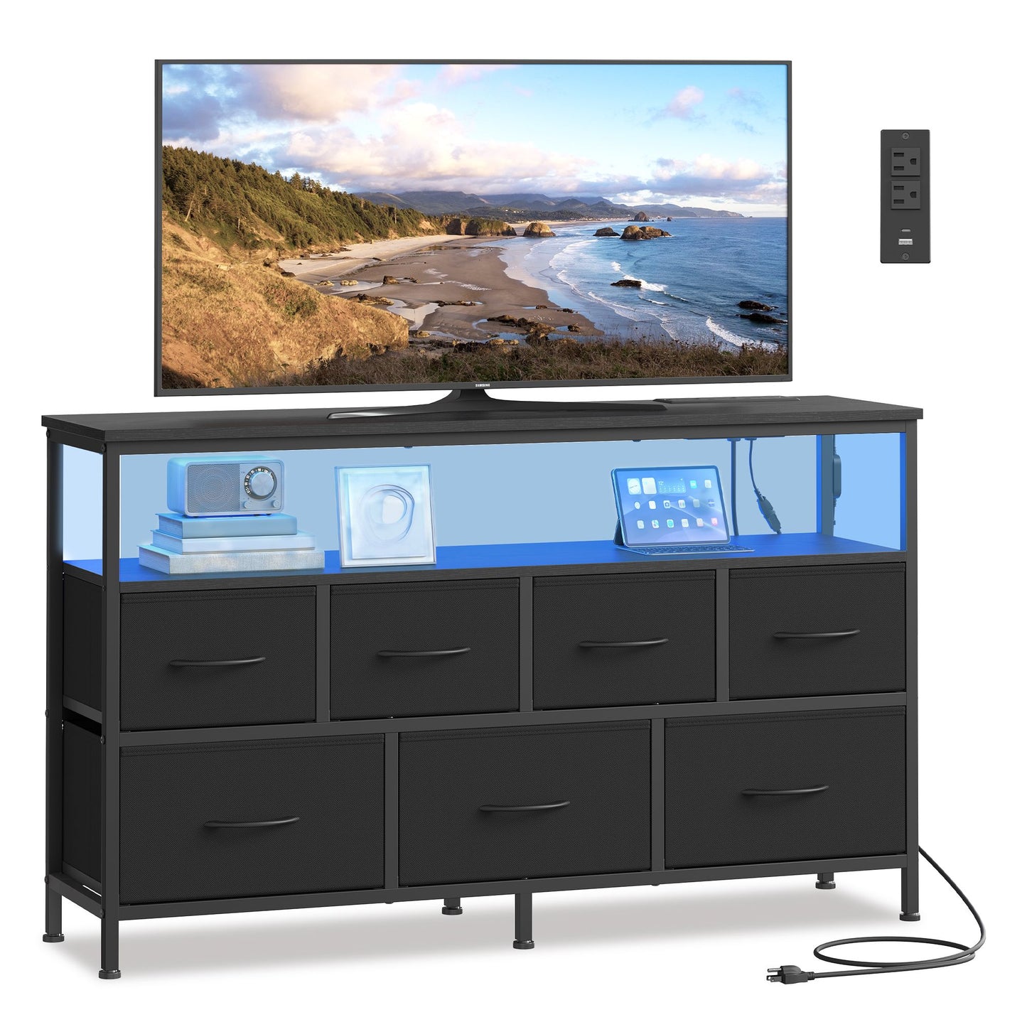 Dresser with App-Controlled LED Lights, 7 Fabric Drawers Dresser, 11.8"D x 44.8"W x 26.8"H (7 Drawers) - image 1