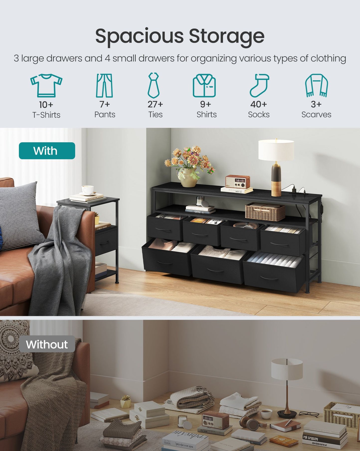 Dresser with App-Controlled LED Lights, 7 Fabric Drawers Dresser, 11.8"D x 44.8"W x 26.8"H (7 Drawers) - image 2