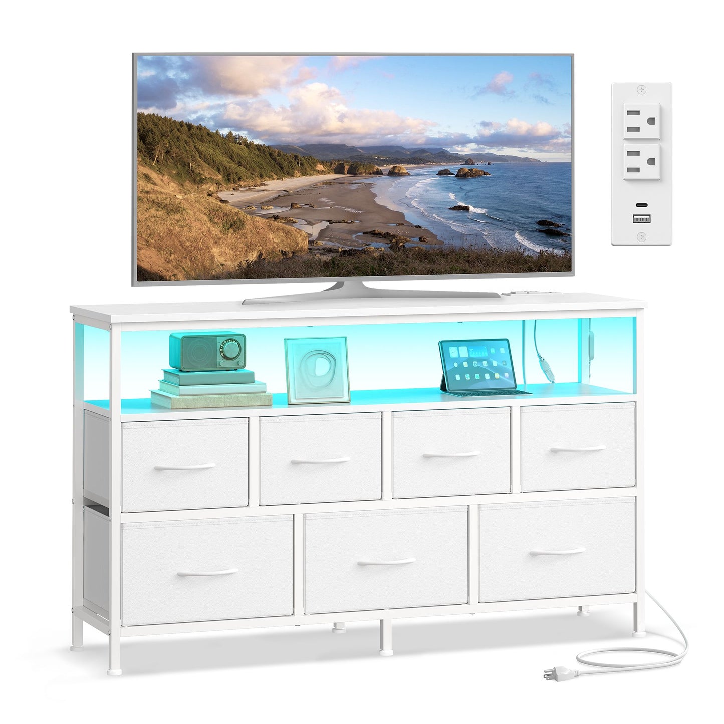 Dresser with App-Controlled LED Lights, 7 Fabric Drawers Dresser, 11.8"D x 44.8"W x 26.8"H (7 Drawers) - image 6