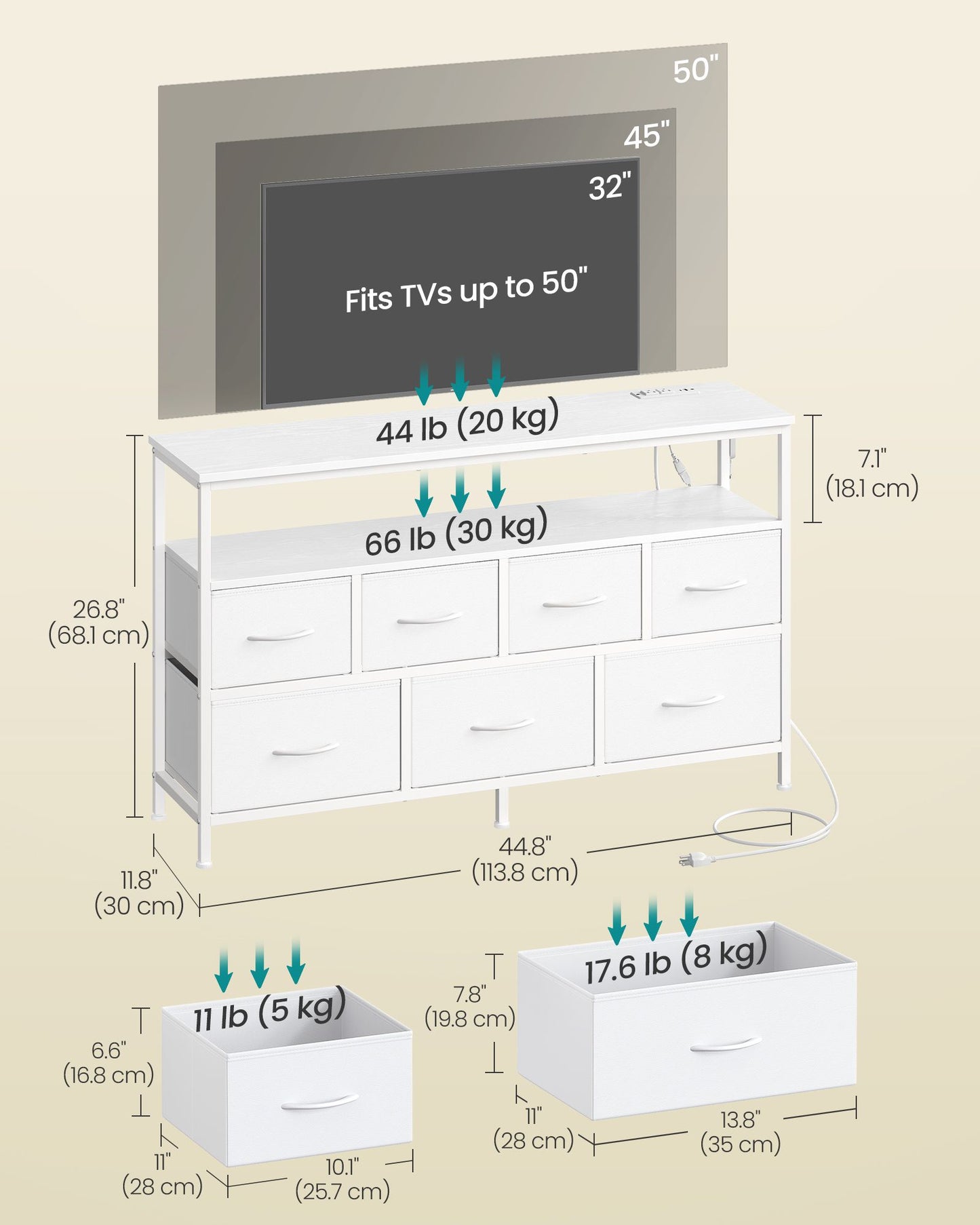 Dresser with App-Controlled LED Lights, 7 Fabric Drawers Dresser, 11.8"D x 44.8"W x 26.8"H (7 Drawers) - image 8