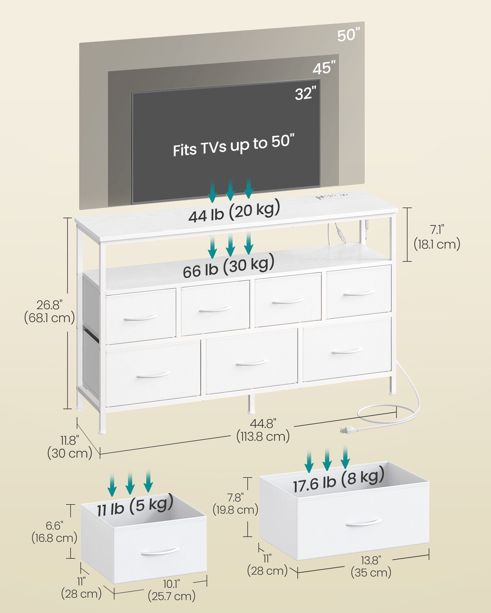 Dresser with App-Controlled LED Lights, 7 Fabric Drawers Dresser, 11.8"D x 44.8"W x 26.8"H (7 Drawers) - image 8
