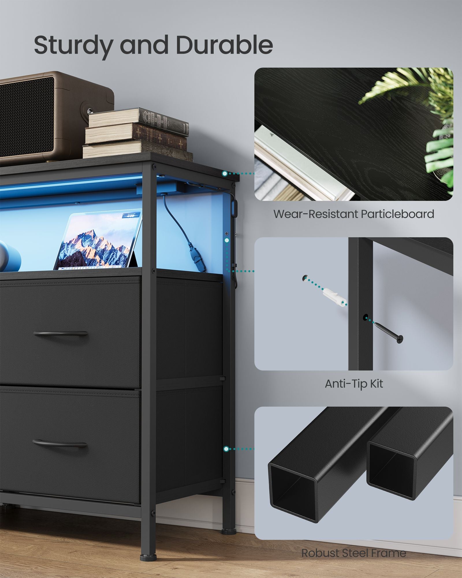 Dresser for Bedroom, Wide Dresser with 6 Drawers & Open Shelf, 11.8"D x 44.8"W x 26.8"H (6 Drawers), Ink Black - image 3
