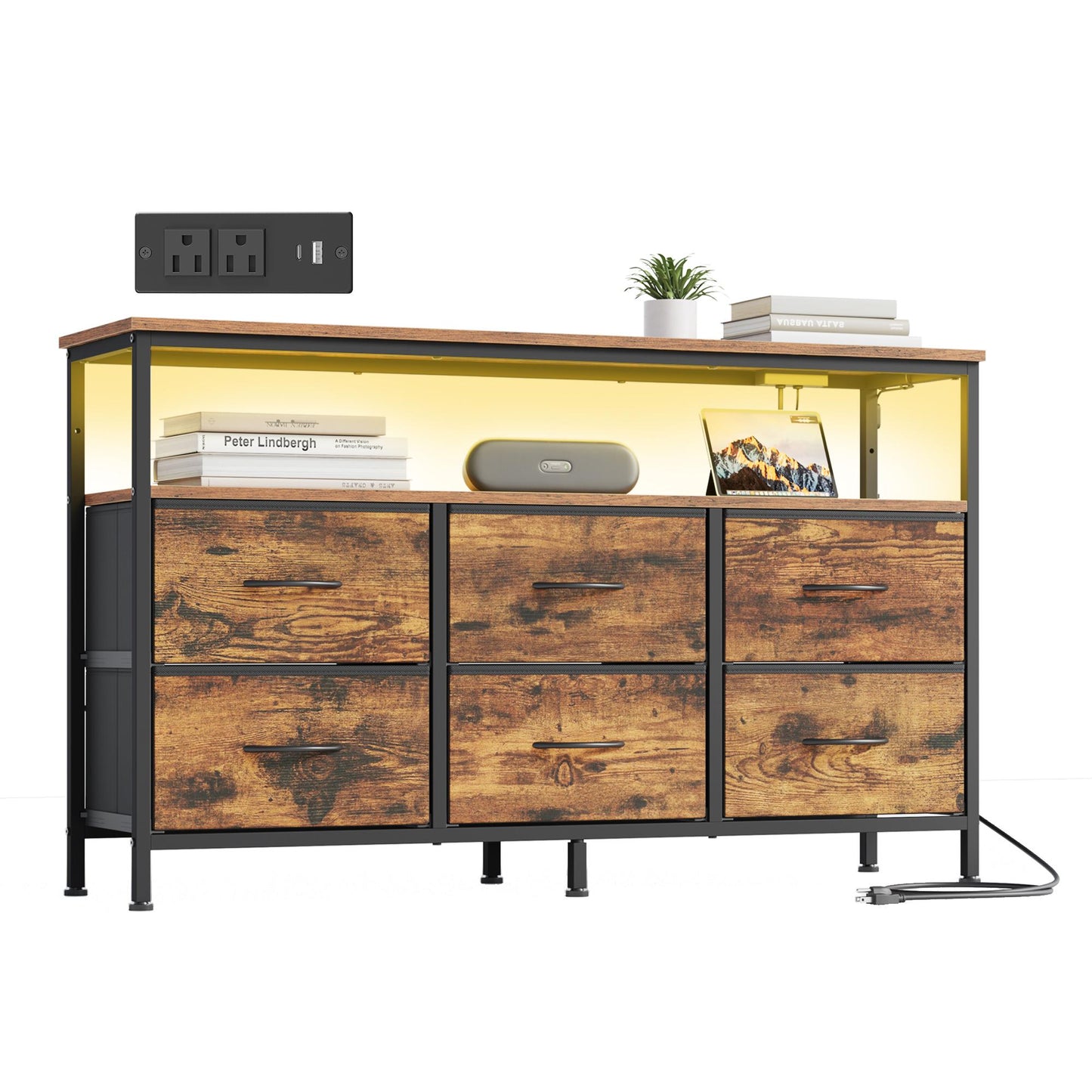 Dresser for Bedroom, Wide Dresser with 6 Drawers & Open Shelf, 11.8"D x 44.8"W x 26.8"H (6 Drawers), Ink Black - image 6