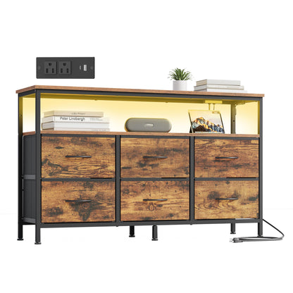 Dresser for Bedroom, Wide Dresser with 6 Drawers & Open Shelf, 11.8"D x 44.8"W x 26.8"H (6 Drawers), Ink Black - image 6