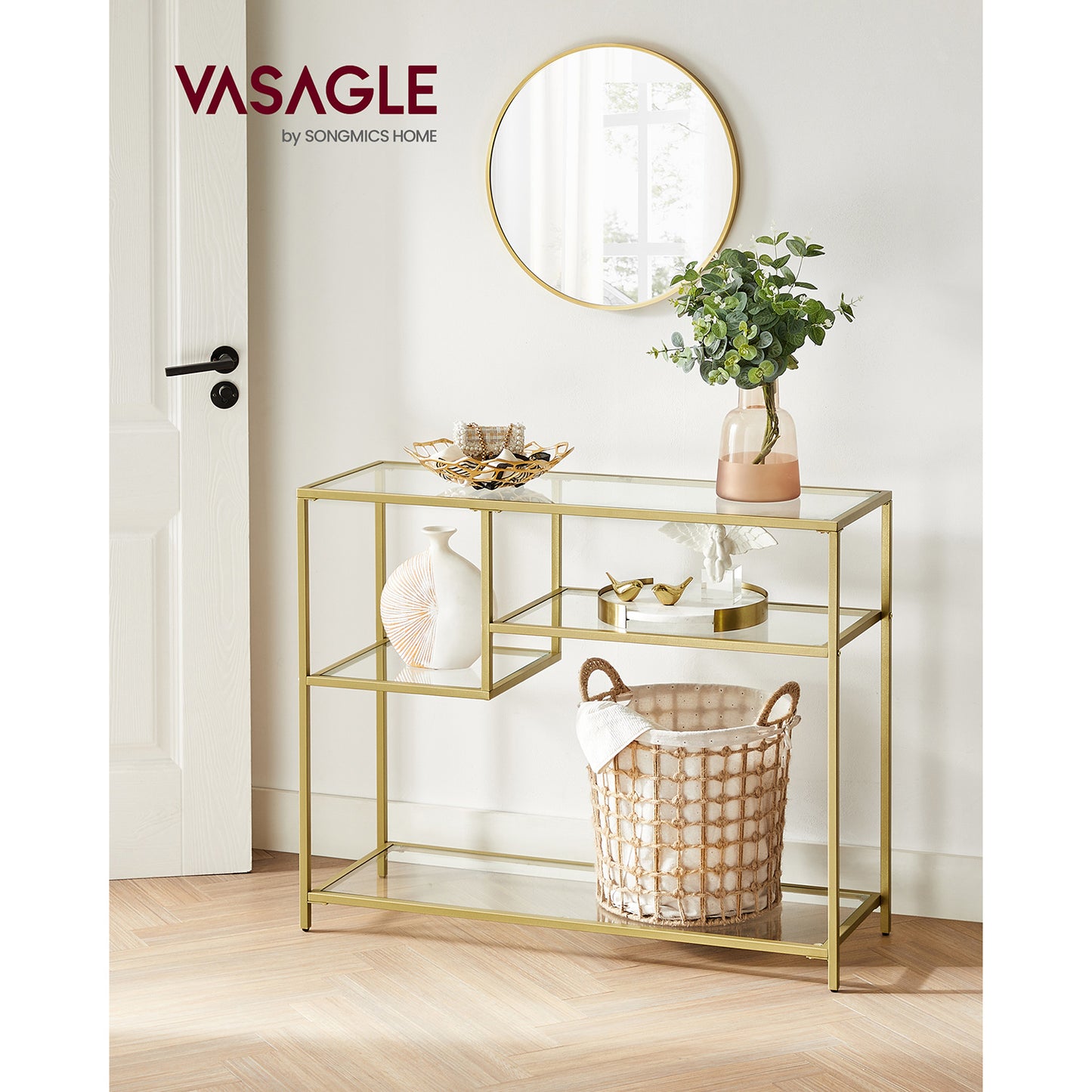 Tempered Glass Console Table with Shelves - image 2