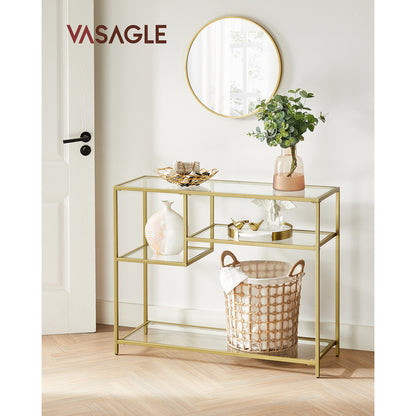 Tempered Glass Console Table with Shelves