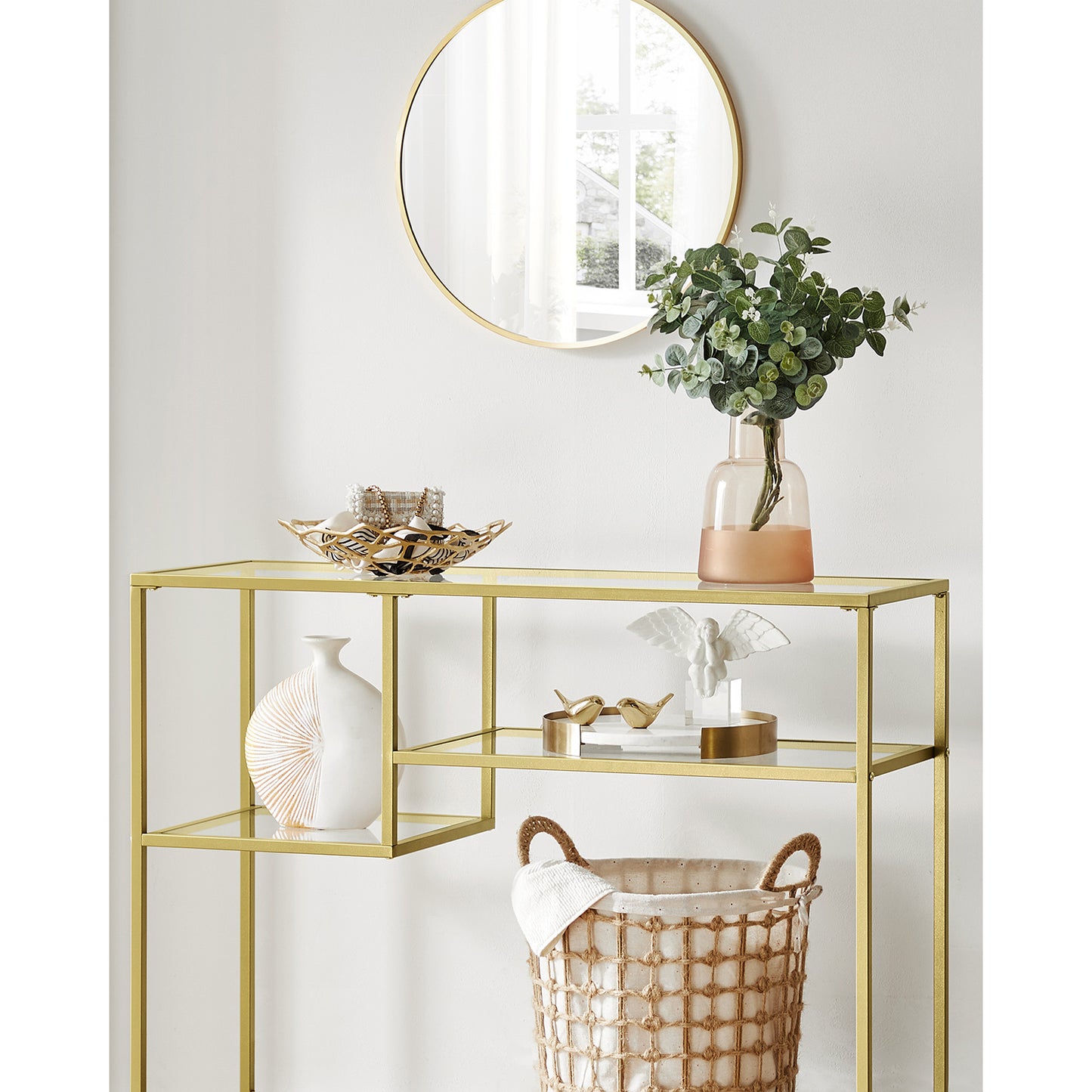 Tempered Glass Console Table with Shelves - image 4