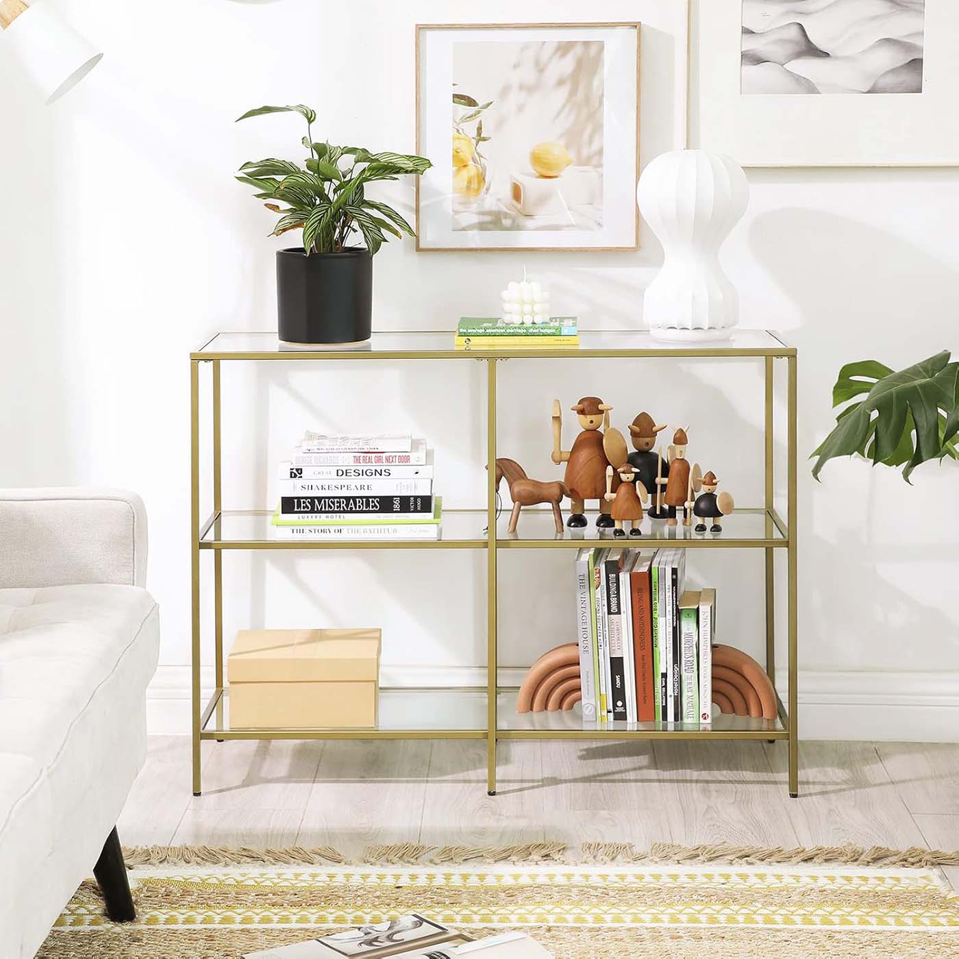 Gold Color 3-tier Glass Console Sofa Table - image 4