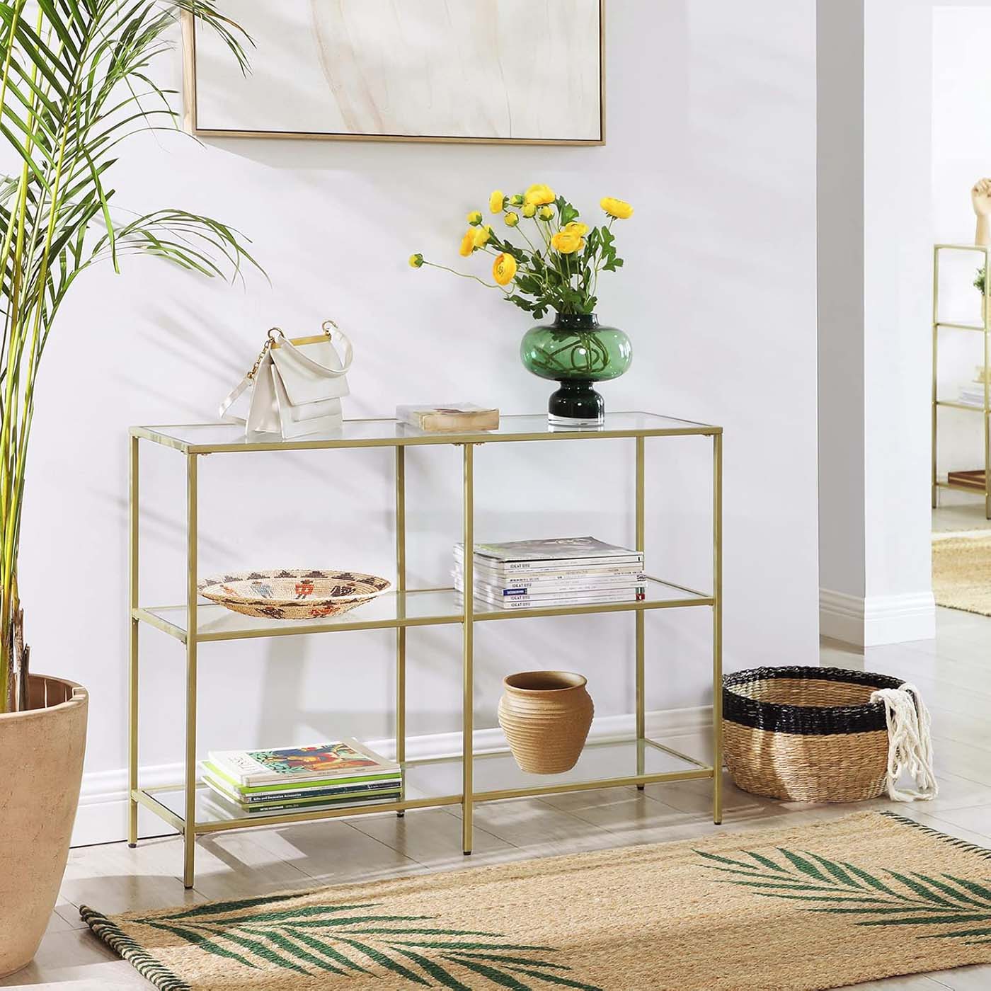 Gold Color 3-tier Glass Console Sofa Table - image 5