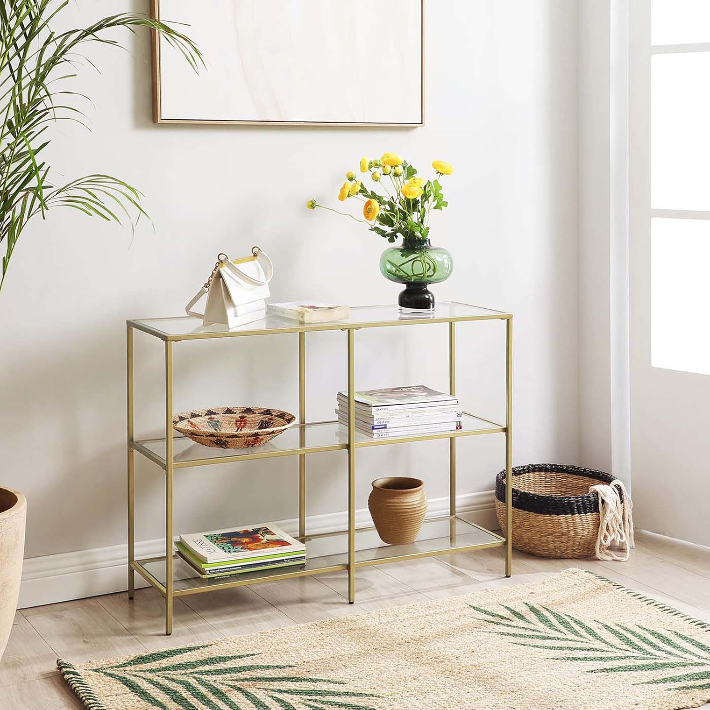 Gold Color 3-tier Glass Console Sofa Table - image 3