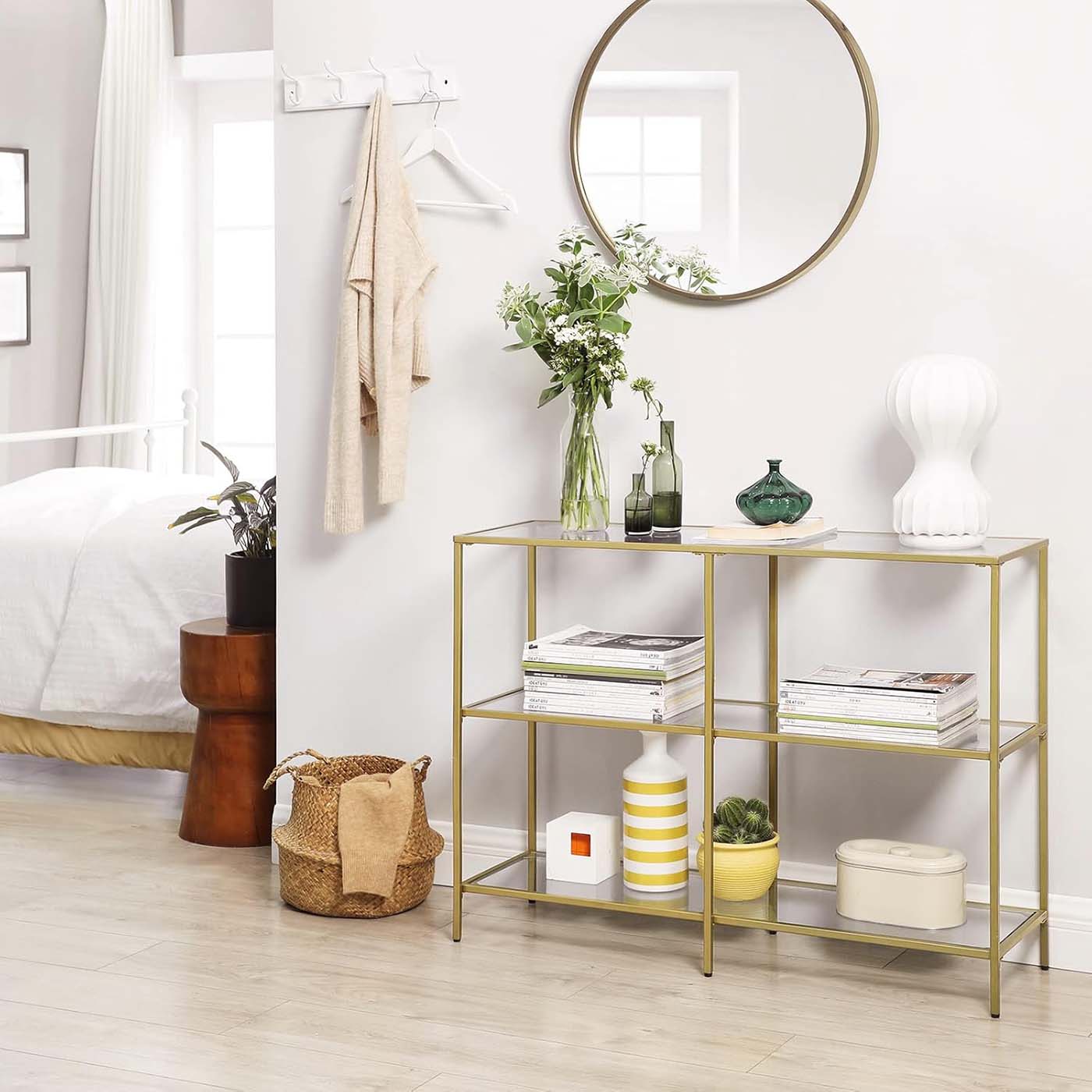 Gold Color 3-tier Glass Console Sofa Table - image 2