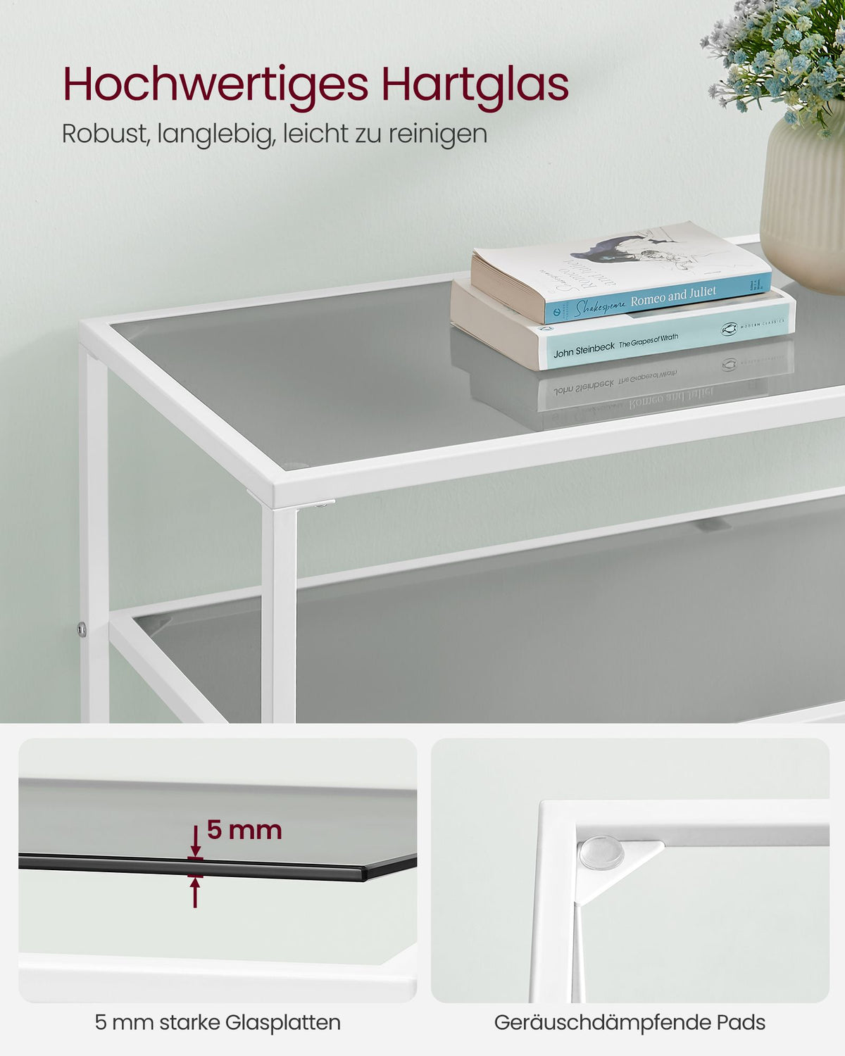 Entrance Table with Tempered Glass Table Top and Adjustable Legs