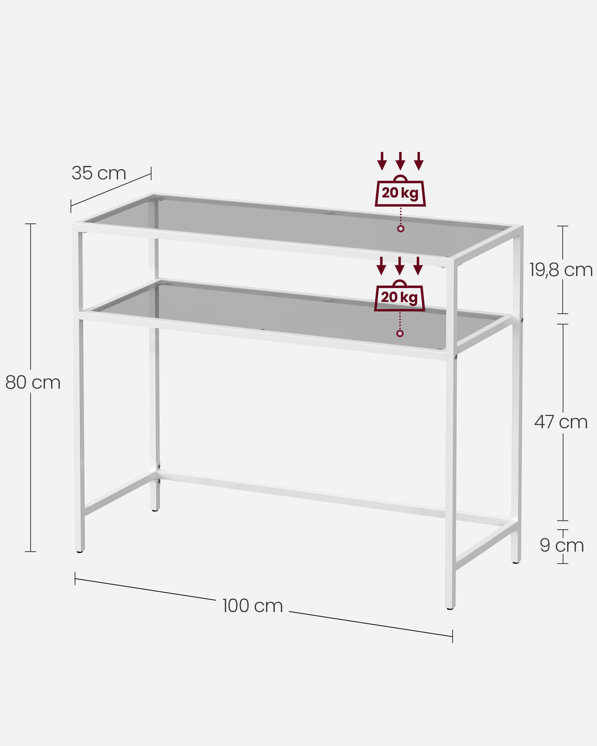 Entrance Table with Tempered Glass Table Top and Adjustable Legs