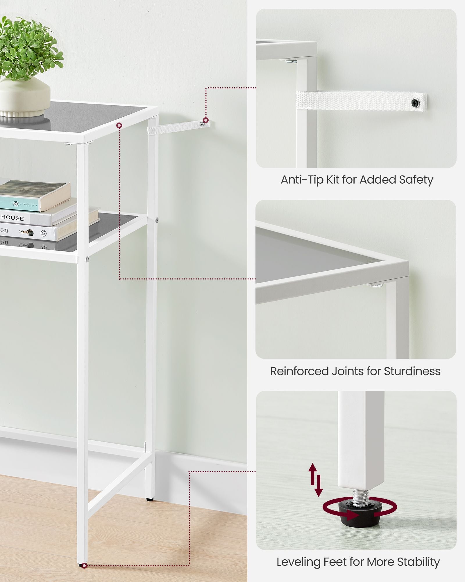 Entrance Table with Tempered Glass Table Top and Adjustable Legs - image 7