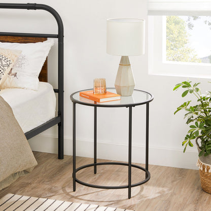 Glass Round Side Table with Metal Frame, Set of 2 - HWLEXTRA 
