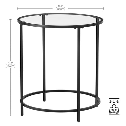 Glass Round Side Table with Metal Frame, Set of 2 - HWLEXTRA 