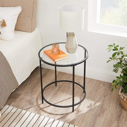 Glass Round Side Table with Metal Frame, Set of 2 - HWLEXTRA 