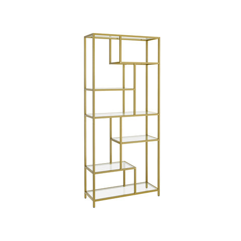 6-Tier Tall Bookshelf with Tempered Glass Shelves
