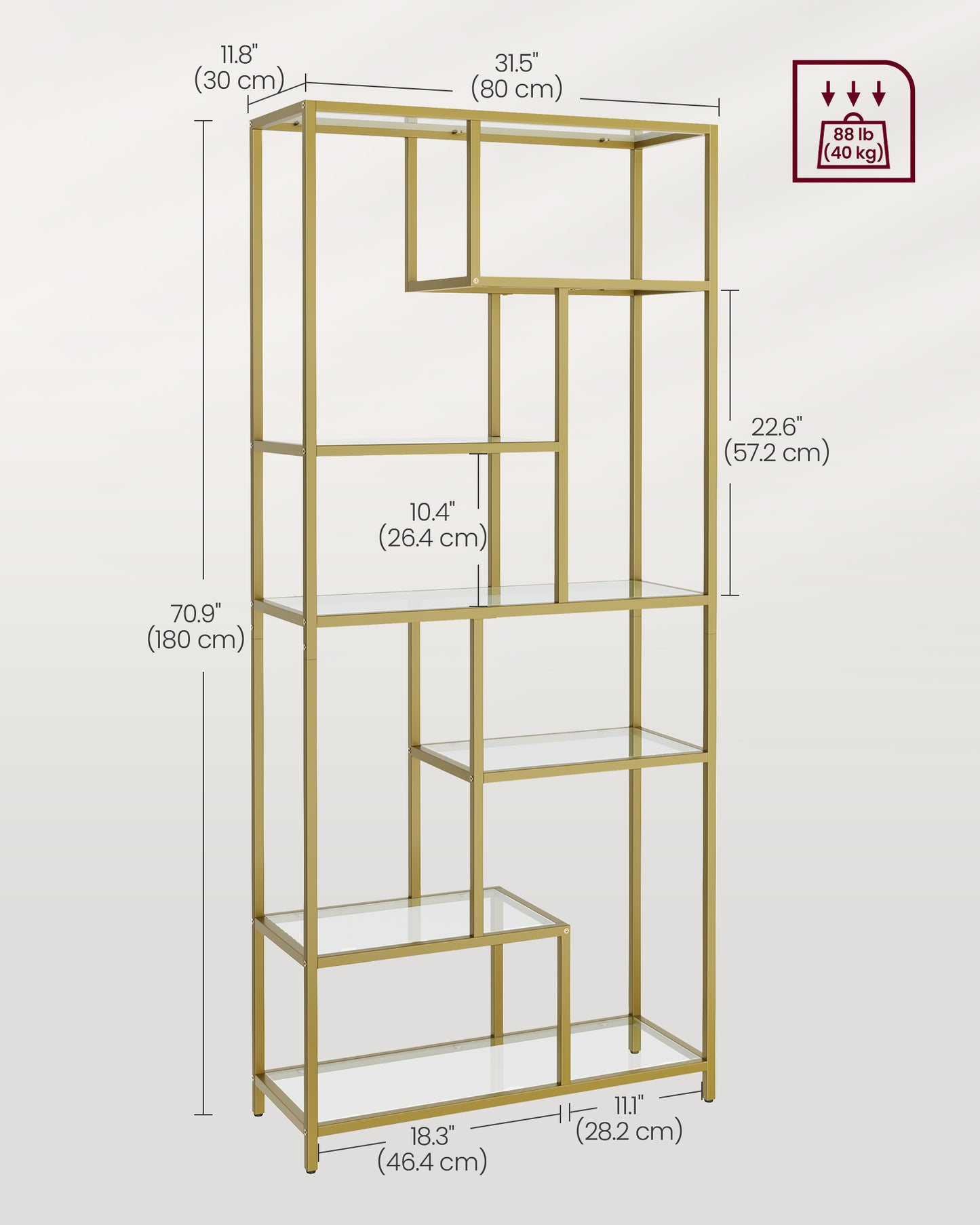 6-Tier Tall Bookshelf with Tempered Glass Shelves