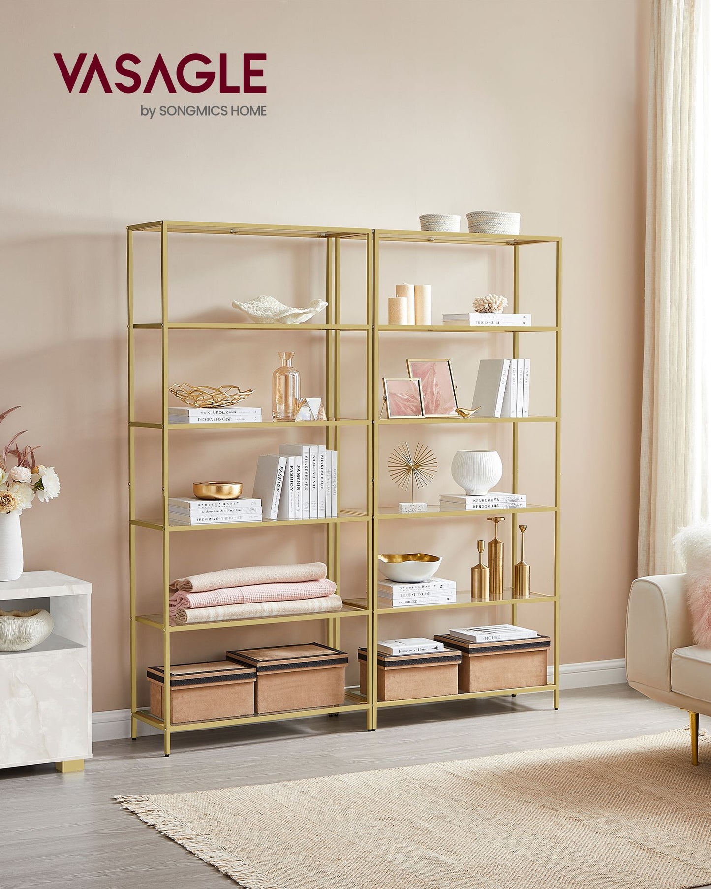 6-Tier Glass Shelf Metallic Gold - image 2