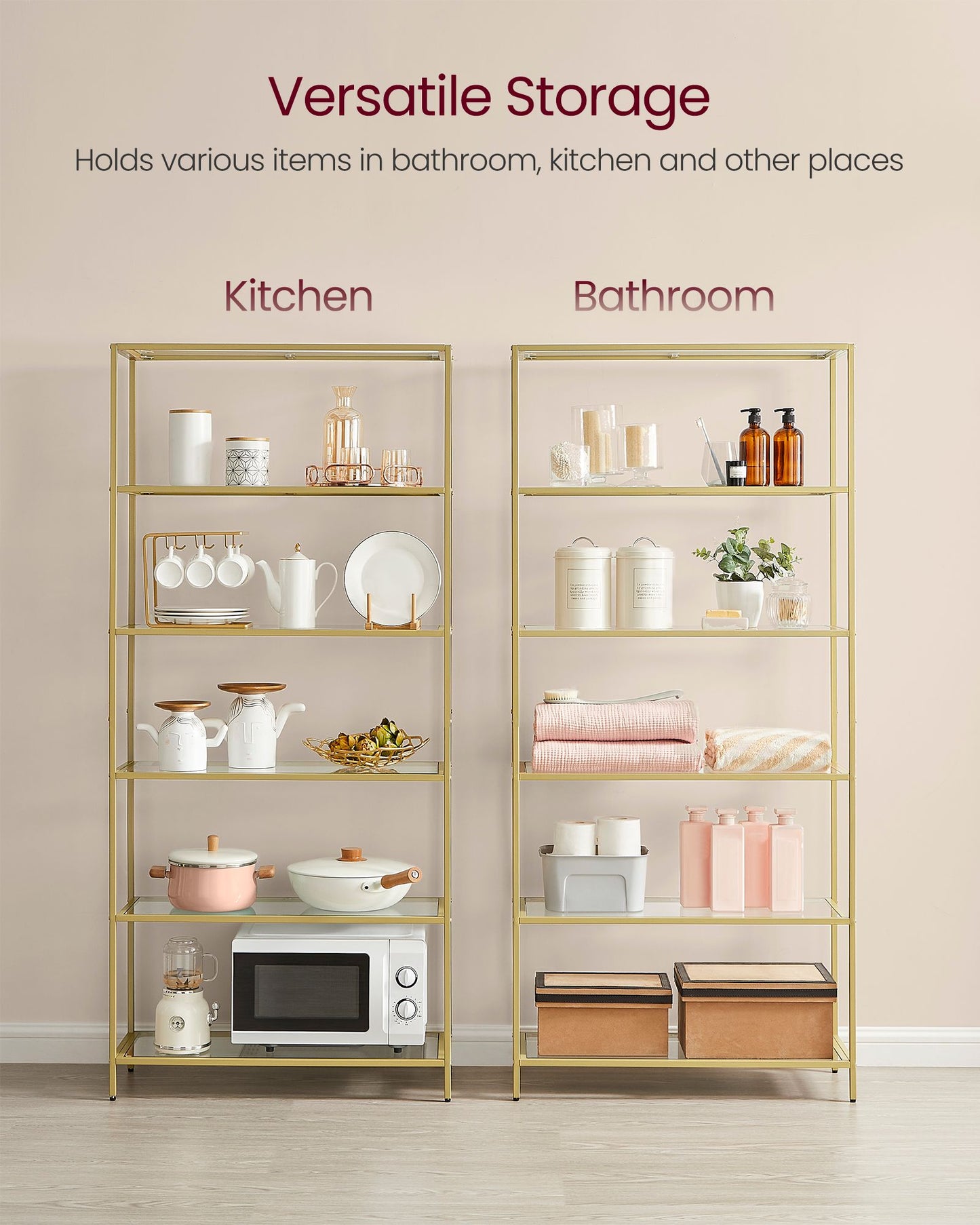 6-Tier Glass Shelf Metallic Gold - image 3