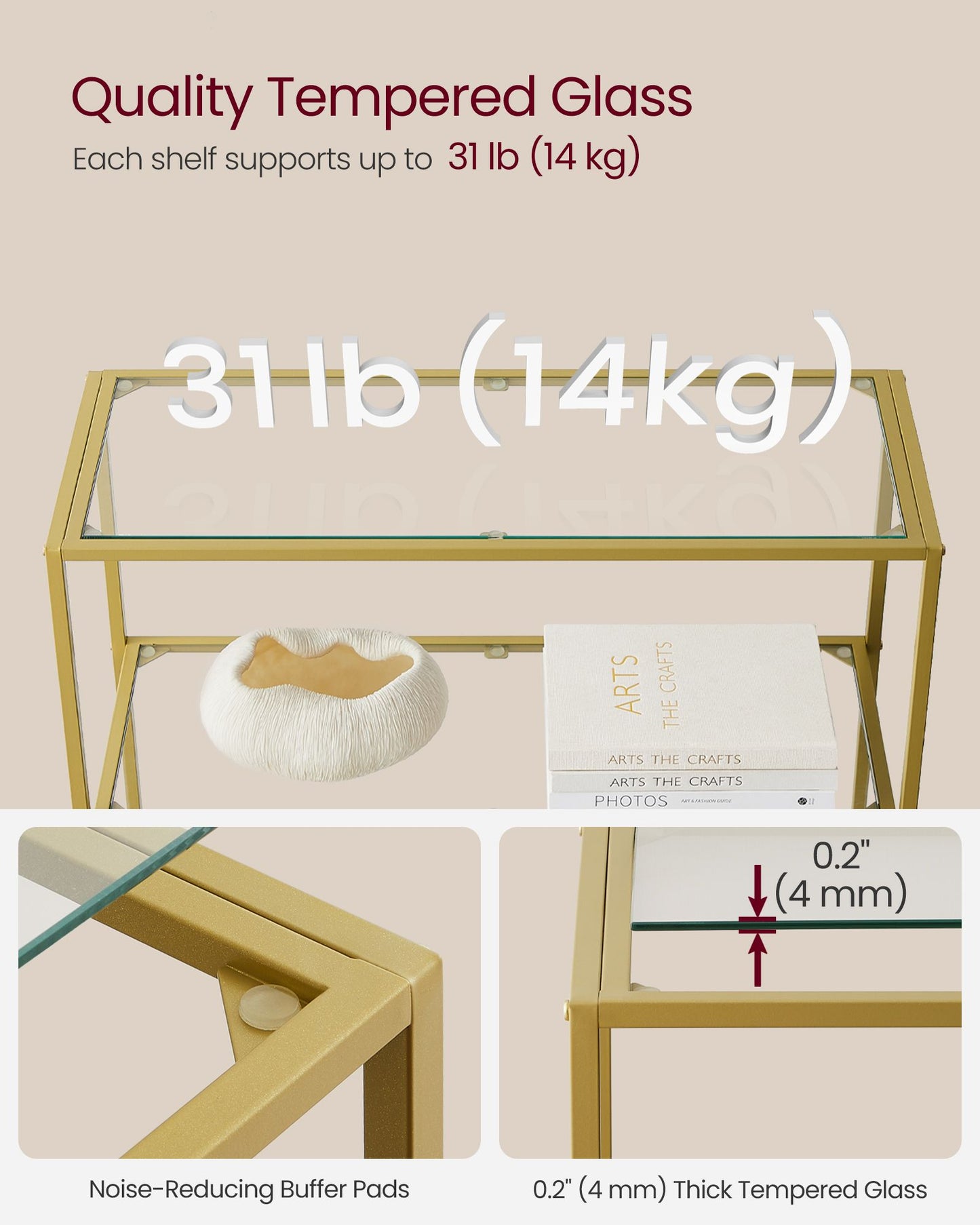 6-Tier Glass Shelf Metallic Gold - image 4