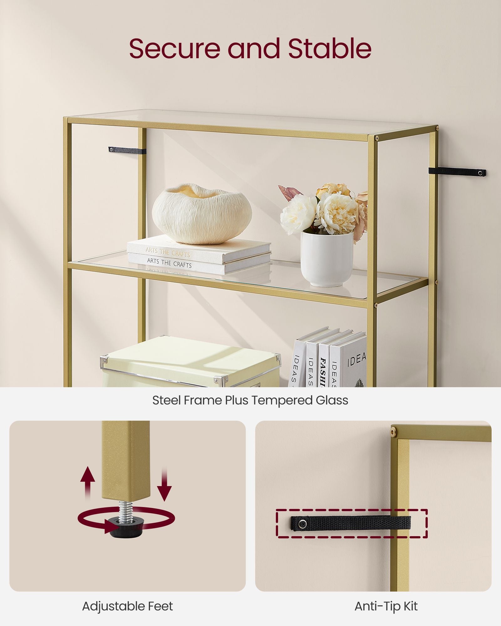 6-Tier Glass Shelf Metallic Gold - image 5