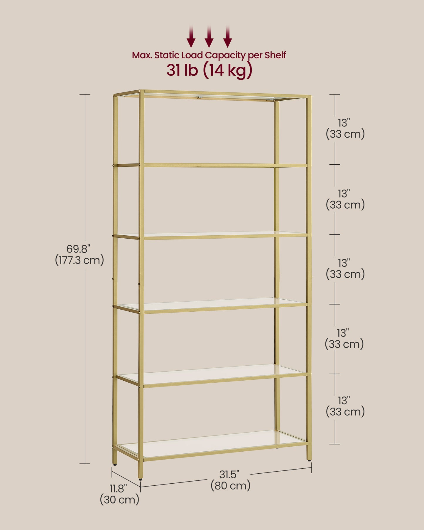 6-Tier Glass Shelf Metallic Gold - image 6